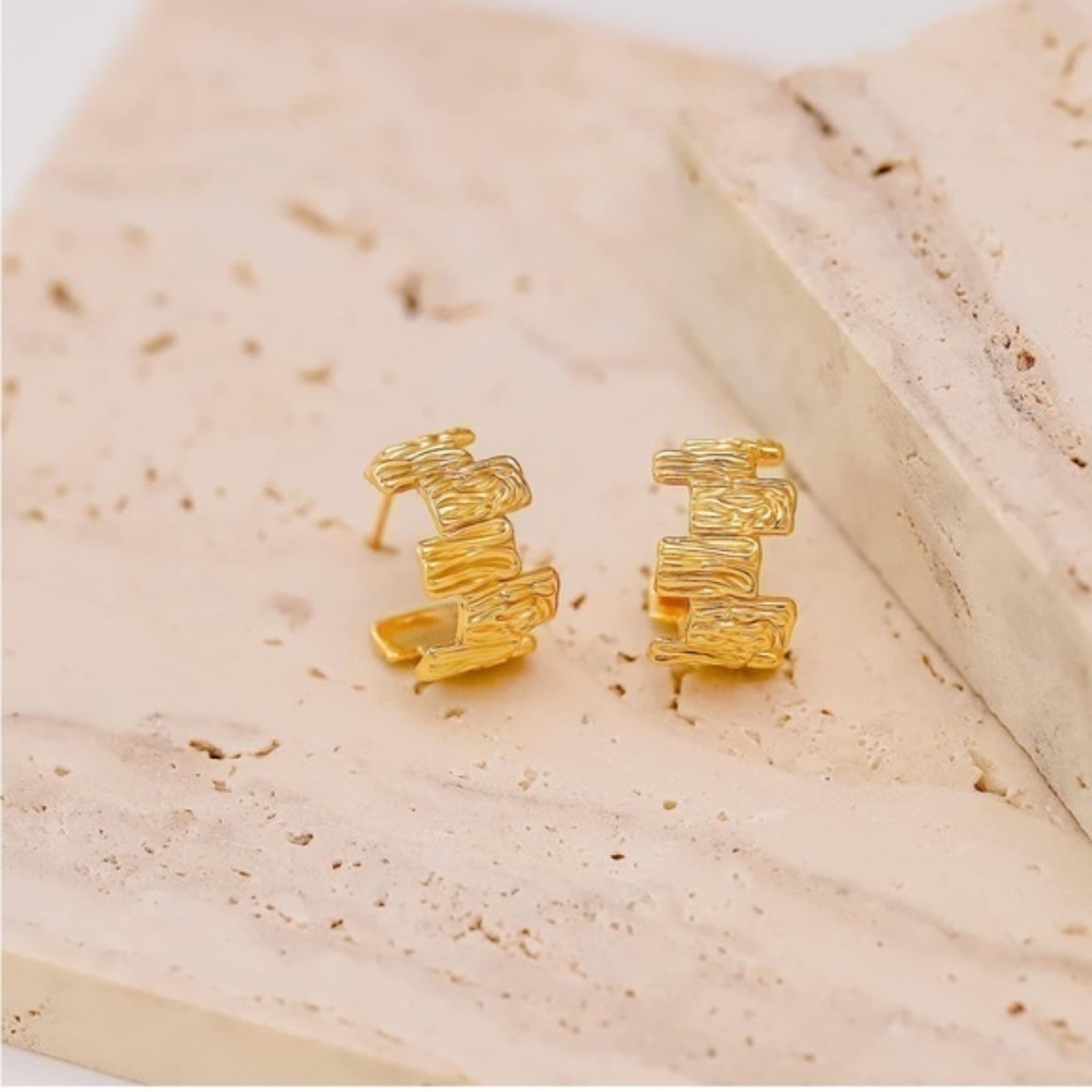GOLD 14k Gold Plated Square Cuff Hoop Earrings
